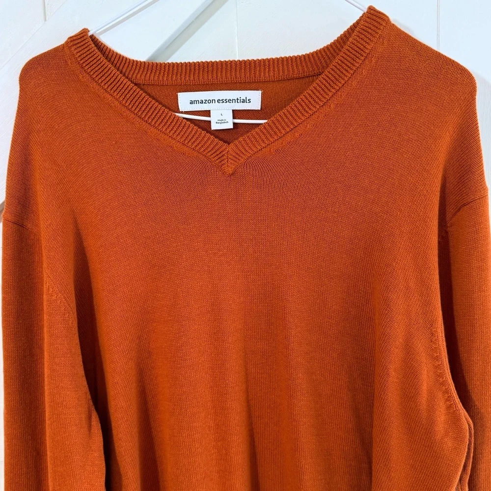 Amazon Essentials Men's‎ Rust V-Neck Pullover Sweater Large *NWT* - Picture 2 of 12